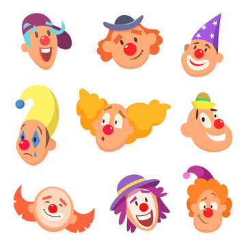 Avatar set of funny clowns with different emotions