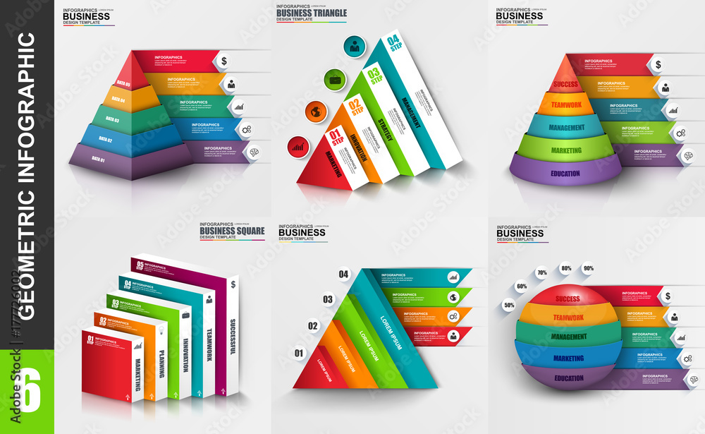 Aufkleber Infographic geometric elements data visualization vector design template. Business concept with 4 and 5 options, steps or processes, workflow, diagram, chart, infochart, marketing icon, info graphics.