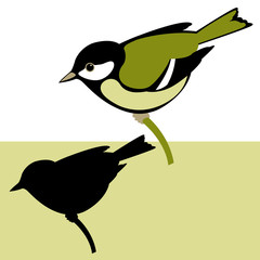 tit  bird vector illustration flat style profile side black silhouette 