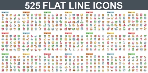 Fotobehang Simple set of vector flat line icons. Contains such Icons as Business, Marketing, Shopping, Banking, E-commerce, SEO, Technology, Medical, Education, Web Development, and more. Linear pictogram pack. © alexdndz
