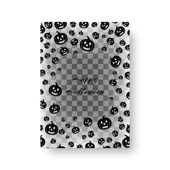 Invitation model for halloween with flying black silhouettes of pumpkins for festive decoration
