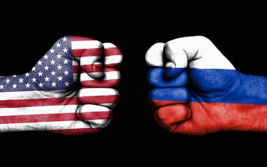 Conflict between USA and Russia - male fists