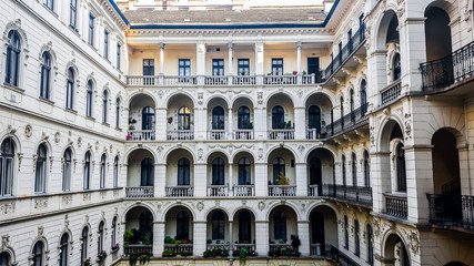 Fototapeta na wymiar The inner courtyard of typical hungarian house. Budapest, Hungary