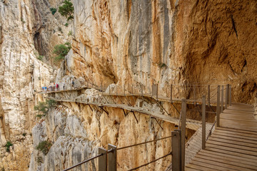 El Caminito del Rey old and new footpath with tourists