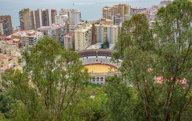 Malaga city with bullfight arena