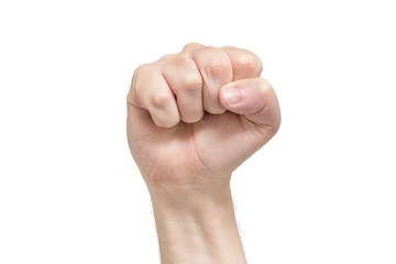 Fist hand on white background, protest symbol