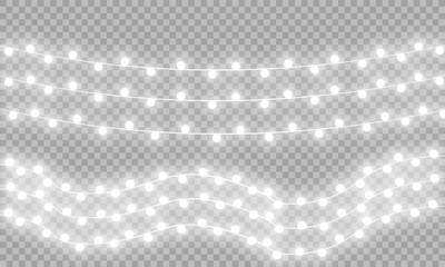 Glowing Christmas lights isolated realistic design elements. Garlands, Christmas decorations lights effects