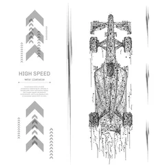 Fotobehang F1 Sport bolid F1 laag poly draadframe geïsoleerd zwart op een witte achtergrond. Abstracte puree lijn en punt origami. Vector illustratie. Hoge snelheid met geometriedriehoek. Lichte verbindingsstructuur.  © AntonKhrupinArt