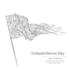 Flag low poly wireframe isolated black on white background. Abstract mash line and point origami. Vector illustration. Independance Day concept with geometry triangle. Light connection structure.