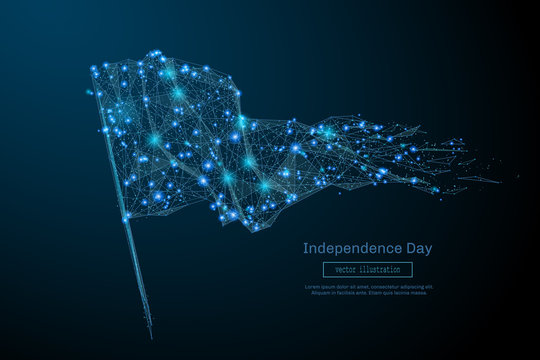 Abstract image of a flag in the form of a starry sky or space, consisting of points, lines, and shapes in the form of planets, stars and the universe. Vector Independance Day concept.