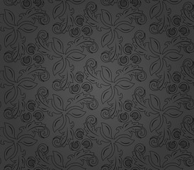 Floral dark ornament. Seamless abstract classic background with flowers. Pattern with repeating elements