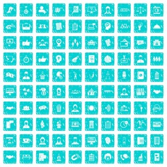 100 coherence icons set grunge blue