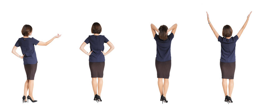 woman standing with her back on white background