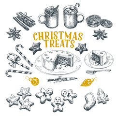 Beautiful vector hand drawn christmas Illustrations set.