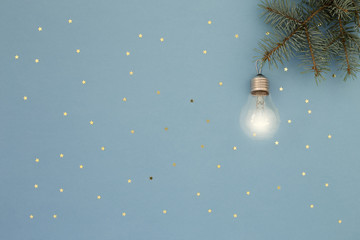 Glowing Light Bulb on Christmas spruce