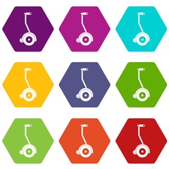 Electrical self balancing scooter icon set color hexahedron © ylivdesign