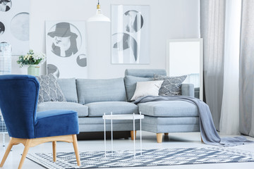 Velvet armchair in gray room