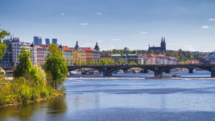 Fototapeta premium View to Cathedral of saint Peter and Paul on Vysehrad hill. Prague, Czech republic