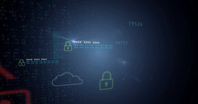 Loopable animation of computer protection, cyber safety and internet security. Abstract concept background of a privacy in cyber space.