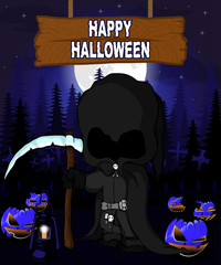 Fototapeta na wymiar Halloween Design template with dark reaper.