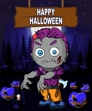 Halloween Design template with zombie.