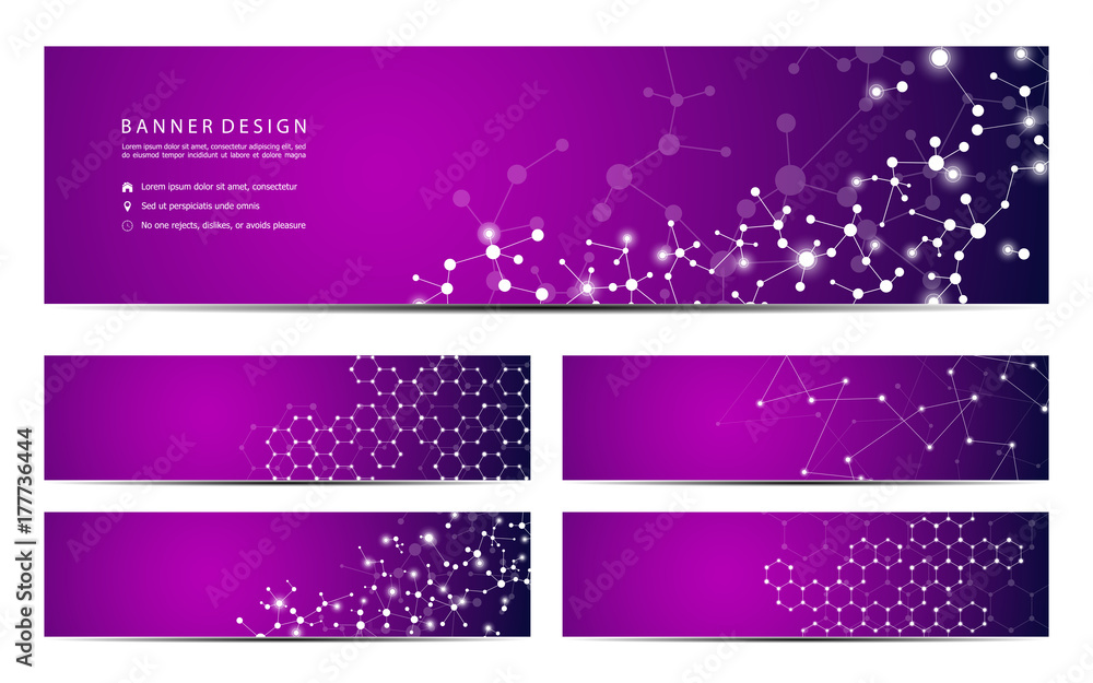 Wall mural set of abstract banner design, dna molecule structure background. geometric graphics and connected l