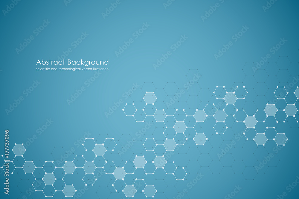 Wall mural abstract hexagonal molecule background, genetic and chemical compounds system. geometric graphics an