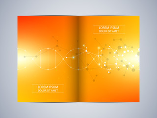 Bi-fold brochure template with molecule dna background, vector illustration