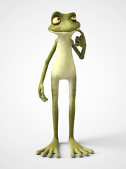 Fototapeta premium 3D rendering of cartoon frog thinking about something.
