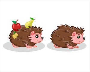 Two Hedgehogs with some fruit - vector drawing - isolate white background