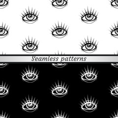 Eyes. Black and white patterns. Seamless.
