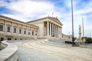 Austrian Parliament Building /
The Neoclassical temple of parliament government in Vienna, Austria
 - obrazy, fototapety, plakaty