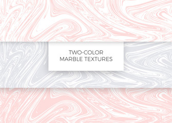 Set of light pink and gray marble textures. Vector backgrounds.