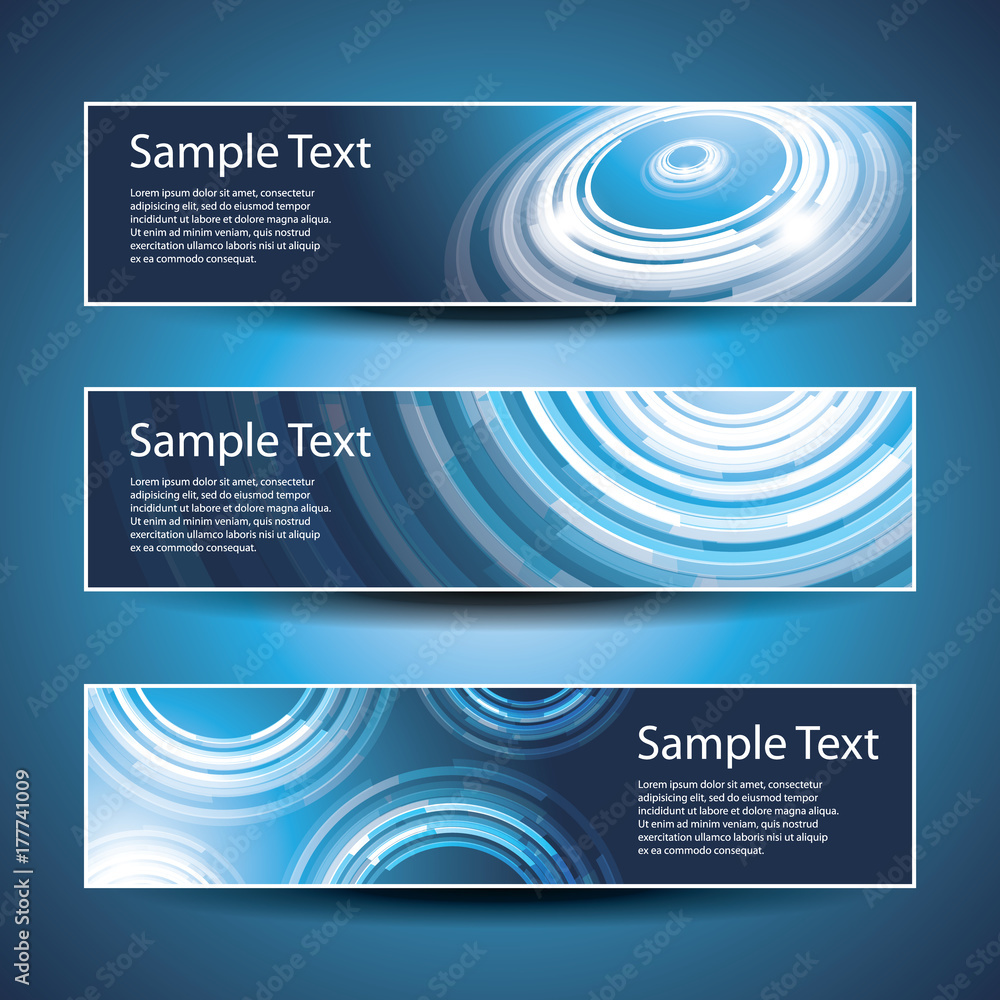 Poster blue headers or banners with abstract designs in freely scalable and editable vector format