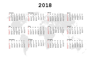 2018 Calendar for agenda with world map
