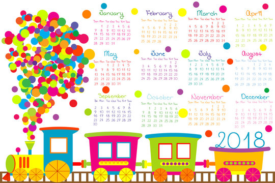 2018 calendar with cartoon train for kids