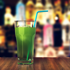 3D rendering glass with long cocktail with ice on a dark background