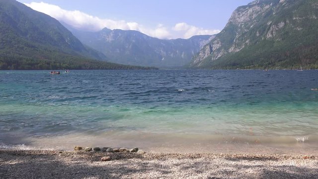 Ungraded footage of view from the banks of Lake Bohinj in Slovenia