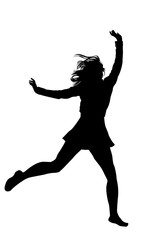 Silhouette of a young girl jumping with hands up