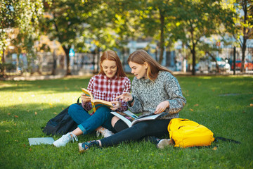 Students studying outdoors on campus at the university