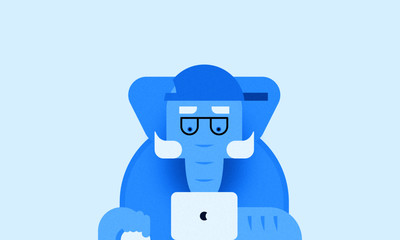 Elephant nerd at laptop vector illustration