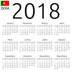 Calendar 2018, Portuguese, Sunday