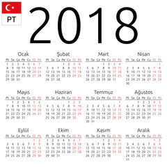 Calendar 2018, Turkish, Monday