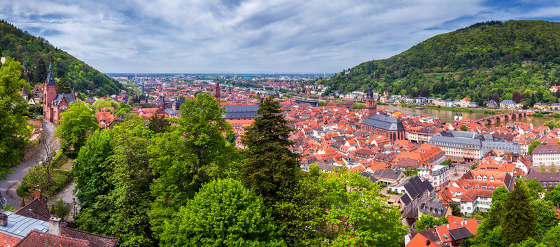 Heidelberg town with the famous old bridge and Heidelberg castle, Heidelberg, Germany