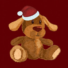 Plush puppy in a Christmas cap