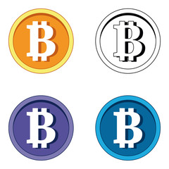 Bitcoin crypto currency blockchain flat logo a colored triangular background Set. Block chain bitcoin sticker logo for web or print.