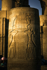 Luxor's Egyptian Temple Column depicting two pharaohs