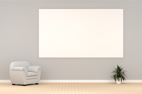 modern living room with white sofa and free copy space board, 3D rendering