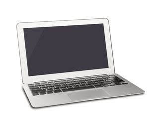Silver laptop with blank screen