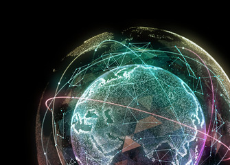 Abstract network of the global telecommunications. 3d illustration